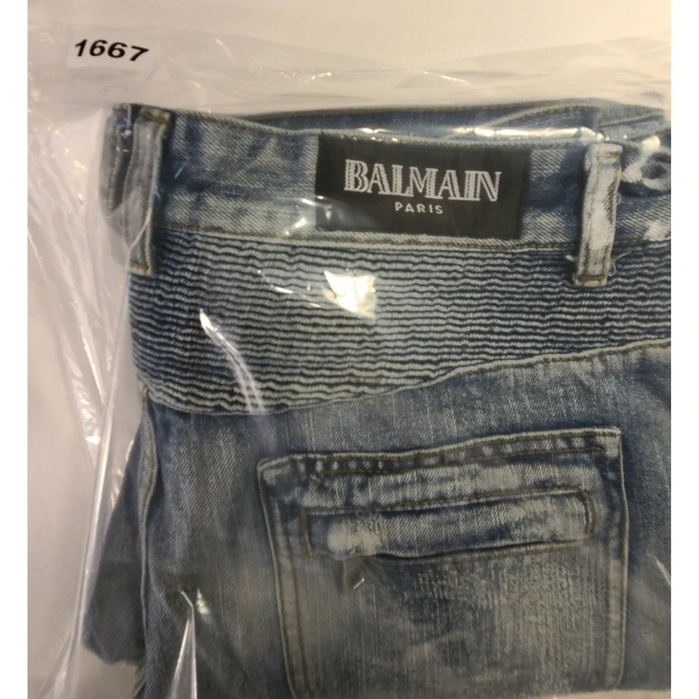 Balmain Paris Distressed Biker Jeans Light Wash Blue Moto Denim Men's 36‎ Casual